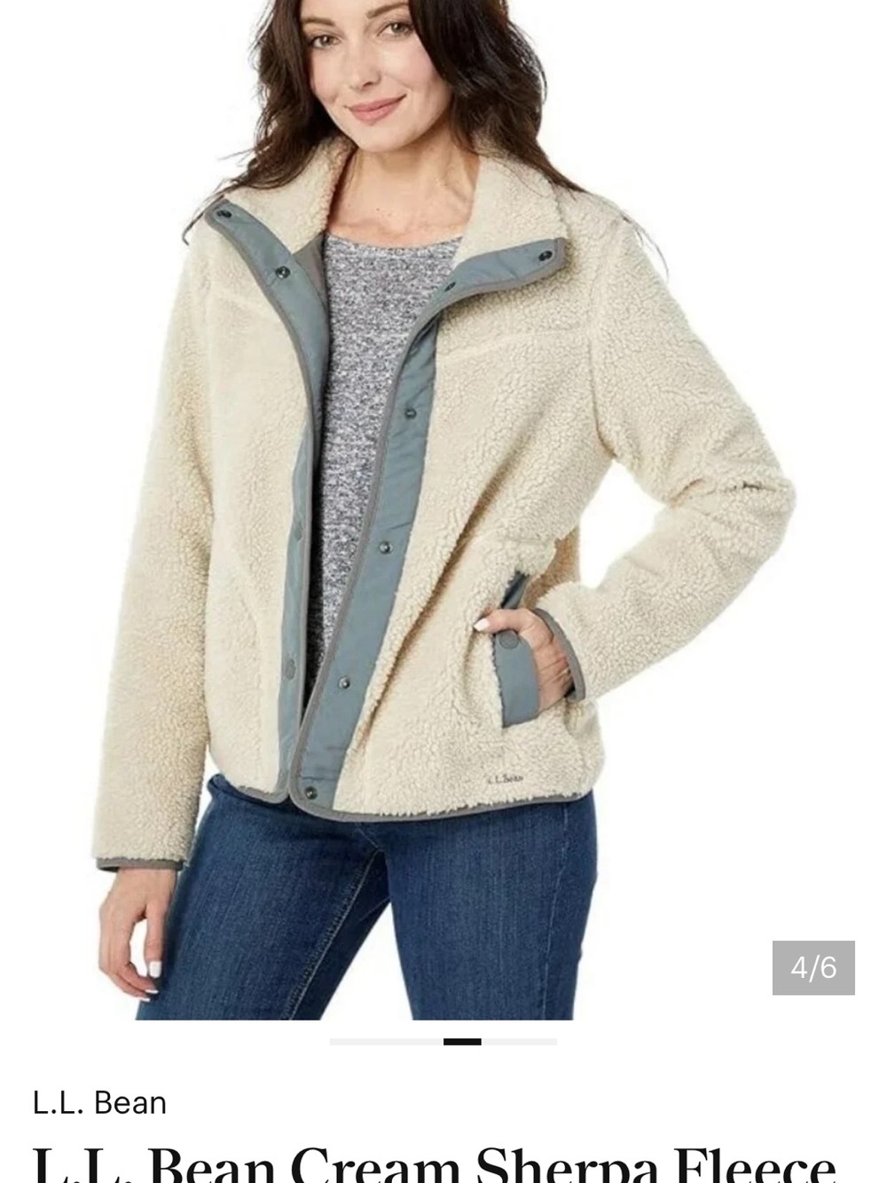 L.L. Bean Cream Sherpa Jacket with Gray Trim